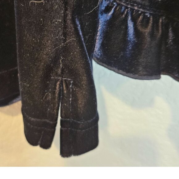 Harold's Woman Size M VTG Blue Velvet Top Side Vents Ruffle Sleeve Luxury Party - Picture 3 of 6